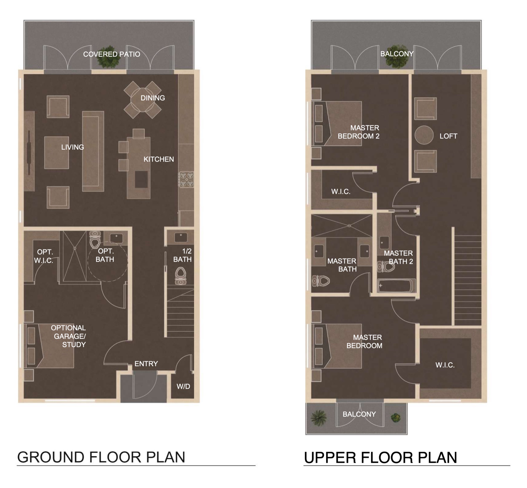 Representative single-unit floor plan, ground and upper floor