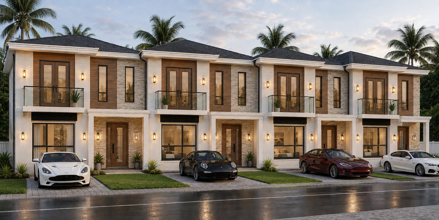 Conceptual front elevation rendering of a Kayas Enclave luxury townhome