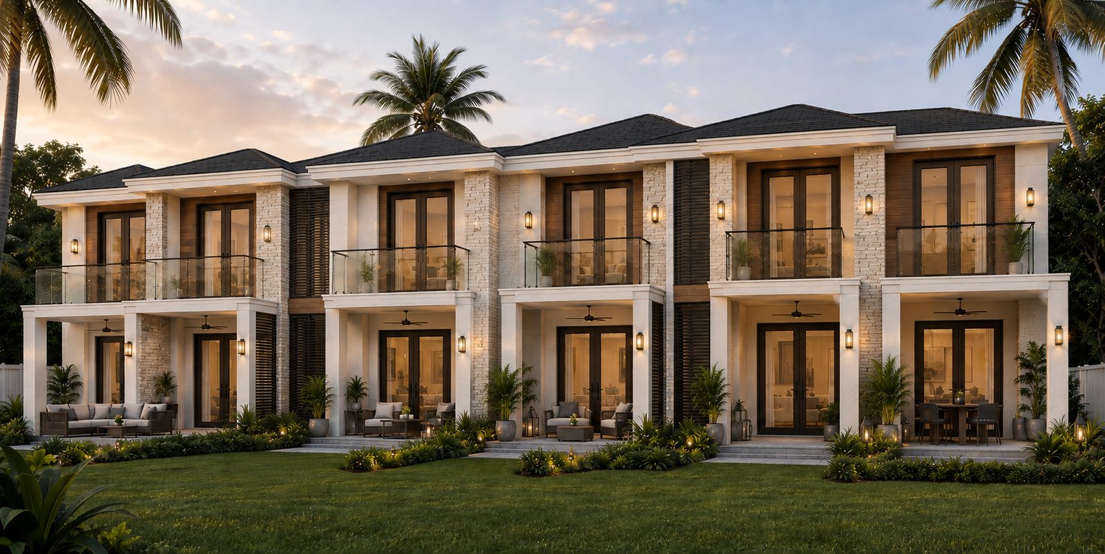 Conceptual rear elevation rendering of a Kayas Enclave luxury townhome